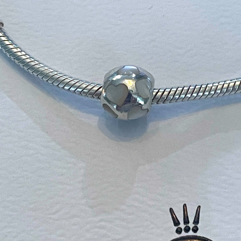 Authentic Pandora Love Me White Mother of Pearl Hearts Charm RETIRED